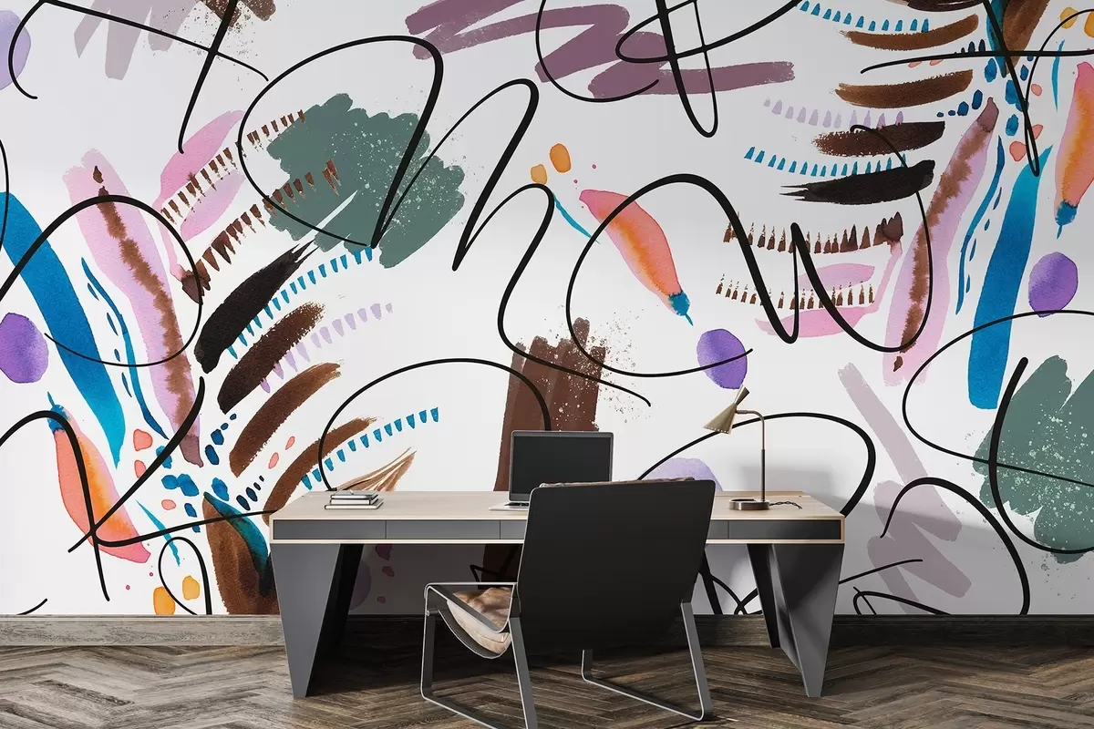 Fototapet Inkoustová písmena, kaligrafie, tahy štětcem, živé barvy, abstrakce w03912