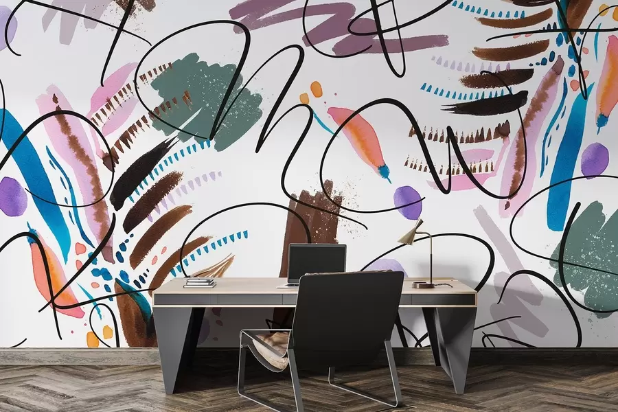 Fototapet Inkoustová písmena, kaligrafie, tahy štětcem, živé barvy, abstrakce w03912