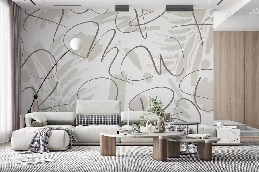 Fototapet Kaligrafická abstrakce s písmeny, tahy štětcem, béžová barva w03913