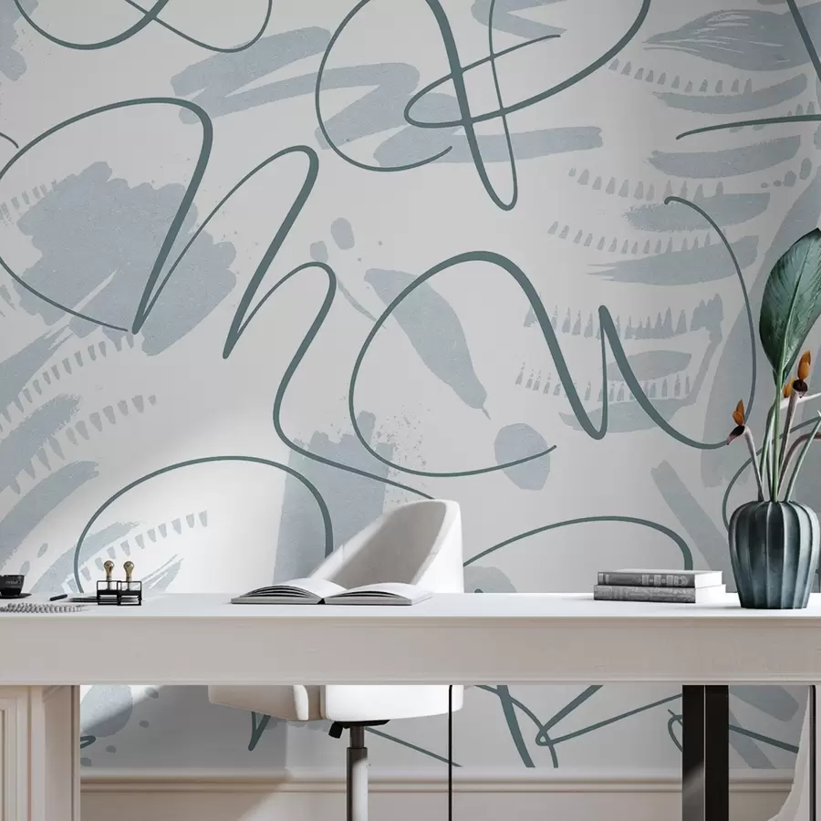 Fototapet Kaligrafická abstrakce s písmeny, tahy štětcem, modrá barva w03913v1