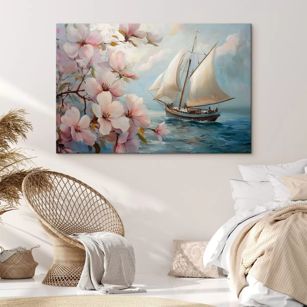 Obraz Loď na moři a velké květiny Č. s44330