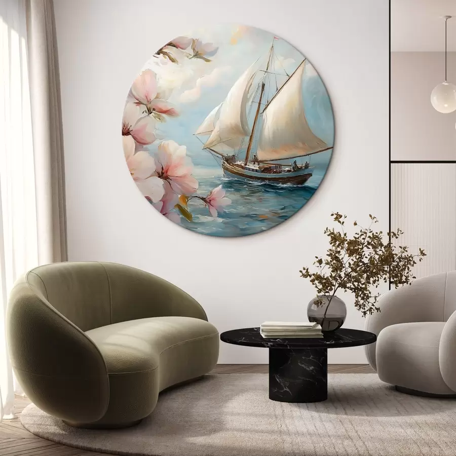 Obraz Loď na moři a velké květiny Č. r44330