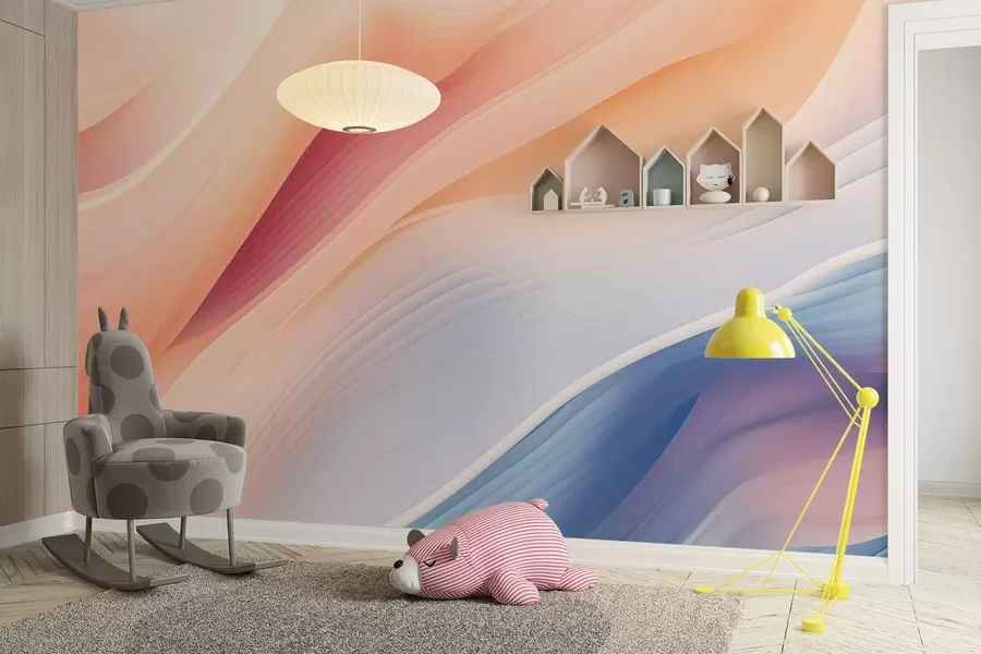 Fototapet abstraktní tekoucí tvary inspirované větrem a vodou, ručně malované jemnými pastelovými přechody a jemnou strukturou, organický pohyb jako hedvábí ve zpomaleném pohybu, bledé pozadí v barvě slonové kosti, přírodní harmonie, žádné objekty, žádné symboly, moderní poetická kompozice tapety w03942