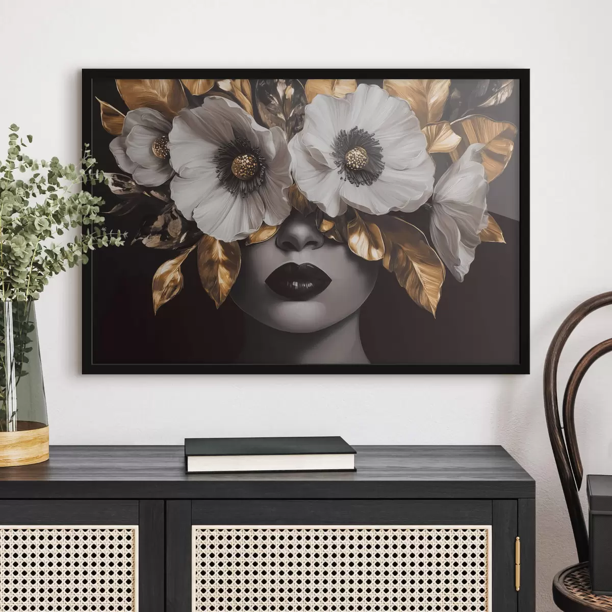 Poster Poloabstraktní portrét ženy s květinami f44365