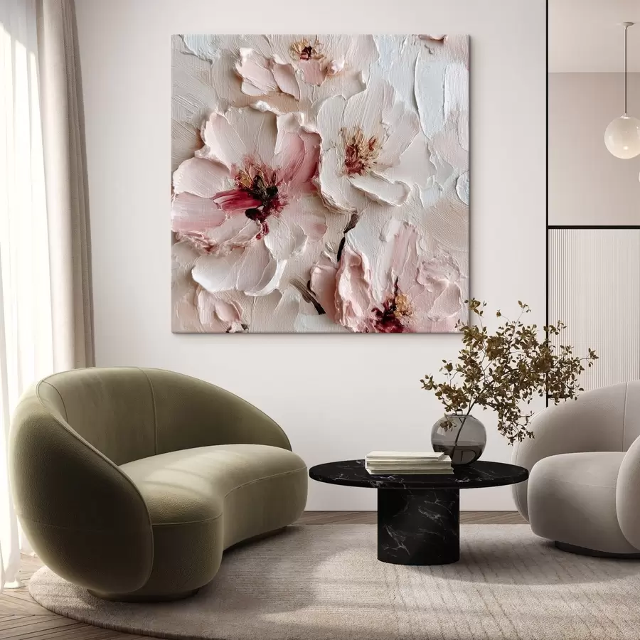 Obraz Květiny s imitací ve stylu impasto v růžových a bílých tazích Č. s44333