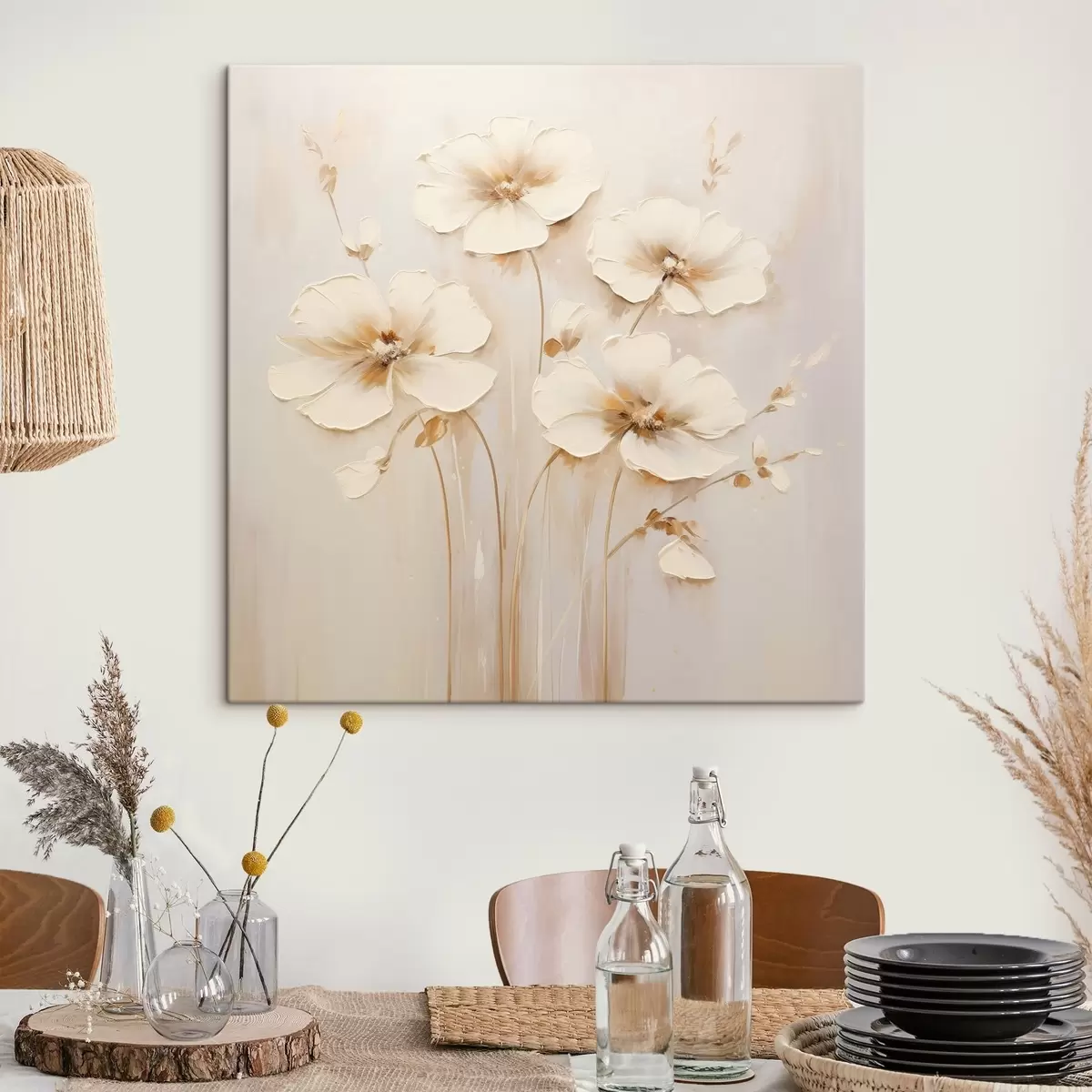 Obraz Béžové květy s objemnými okvětními lístky v pastelových tónech Č. s44337
