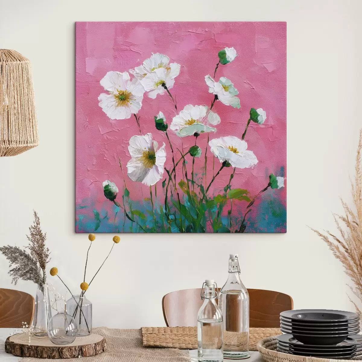 Obraz Bílé květy na růžovém pozadí Č. s44360