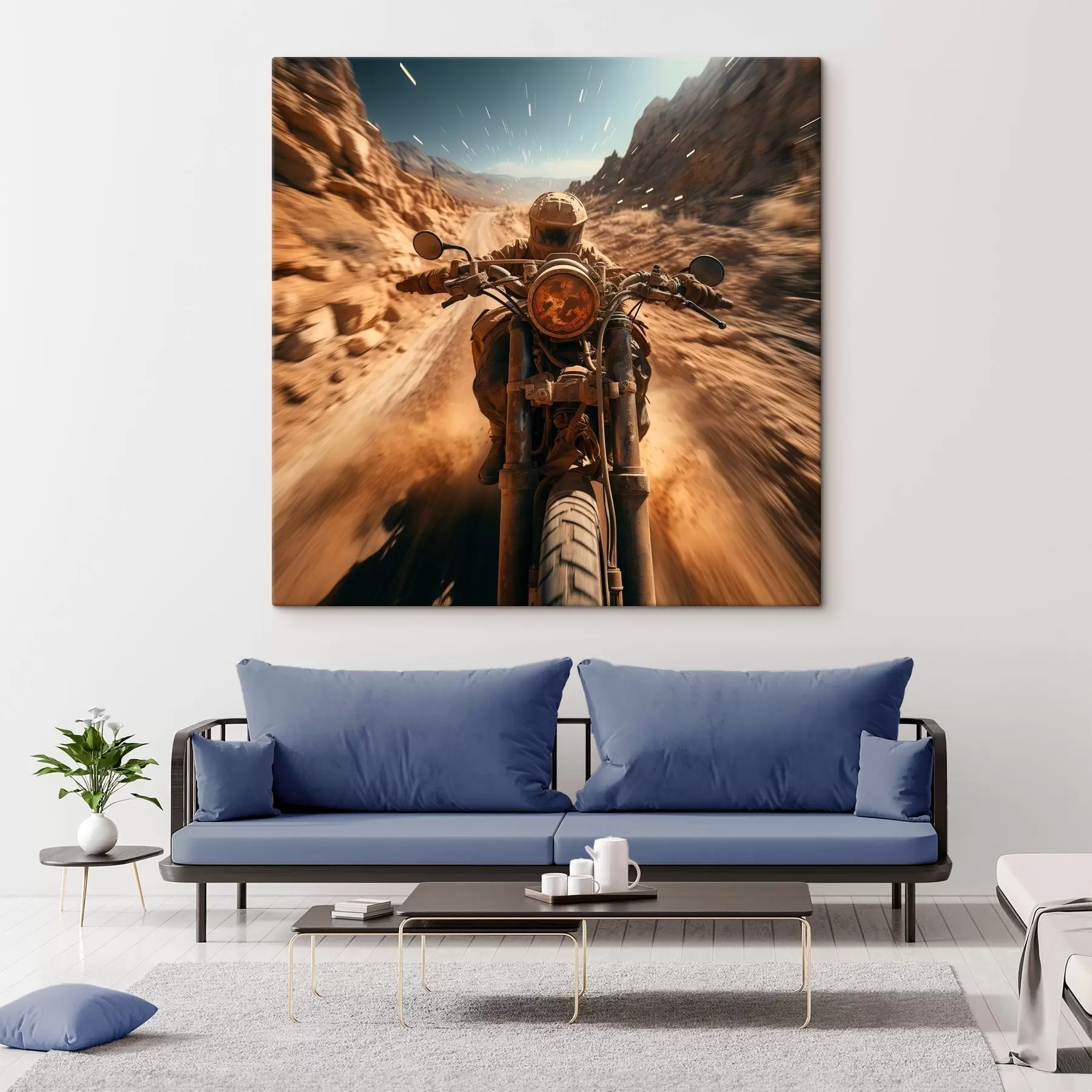 Obraz Motocyklista uhánějící po pouštní silnici Č. s44361