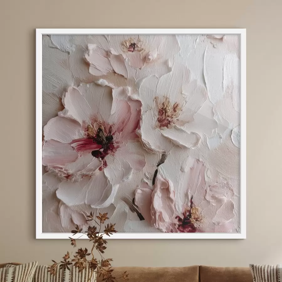 Fototapet Květiny s imitací ve stylu impasto v růžových a bílých tazích f44333