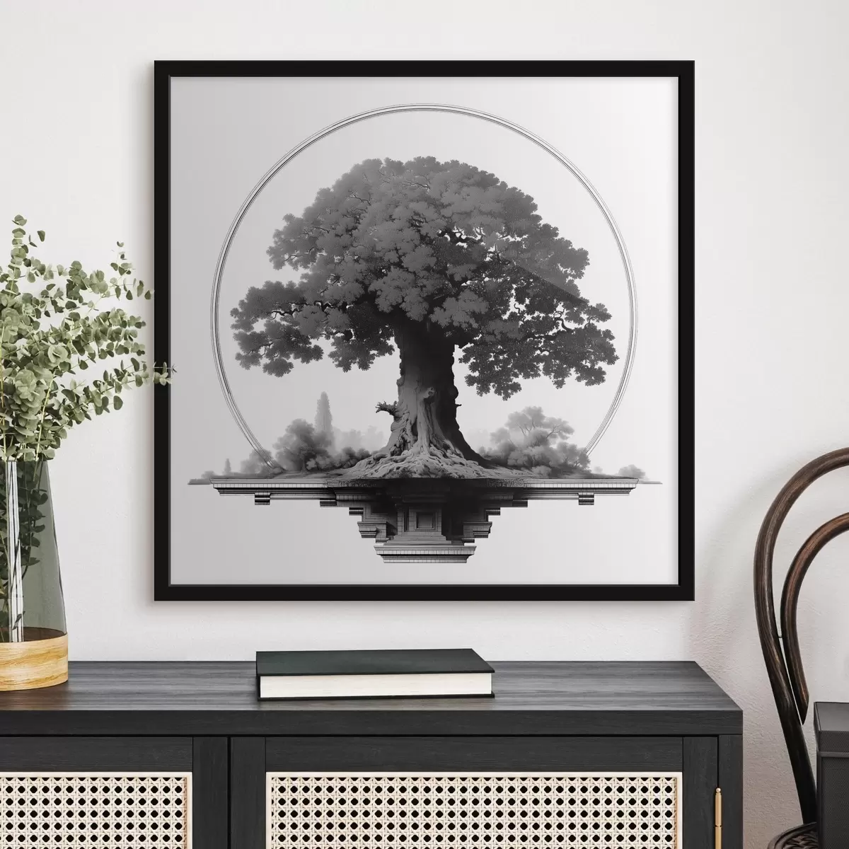 Poster Jednobarevný strom s mohutným kmenem a rozlehlou korunou f44346