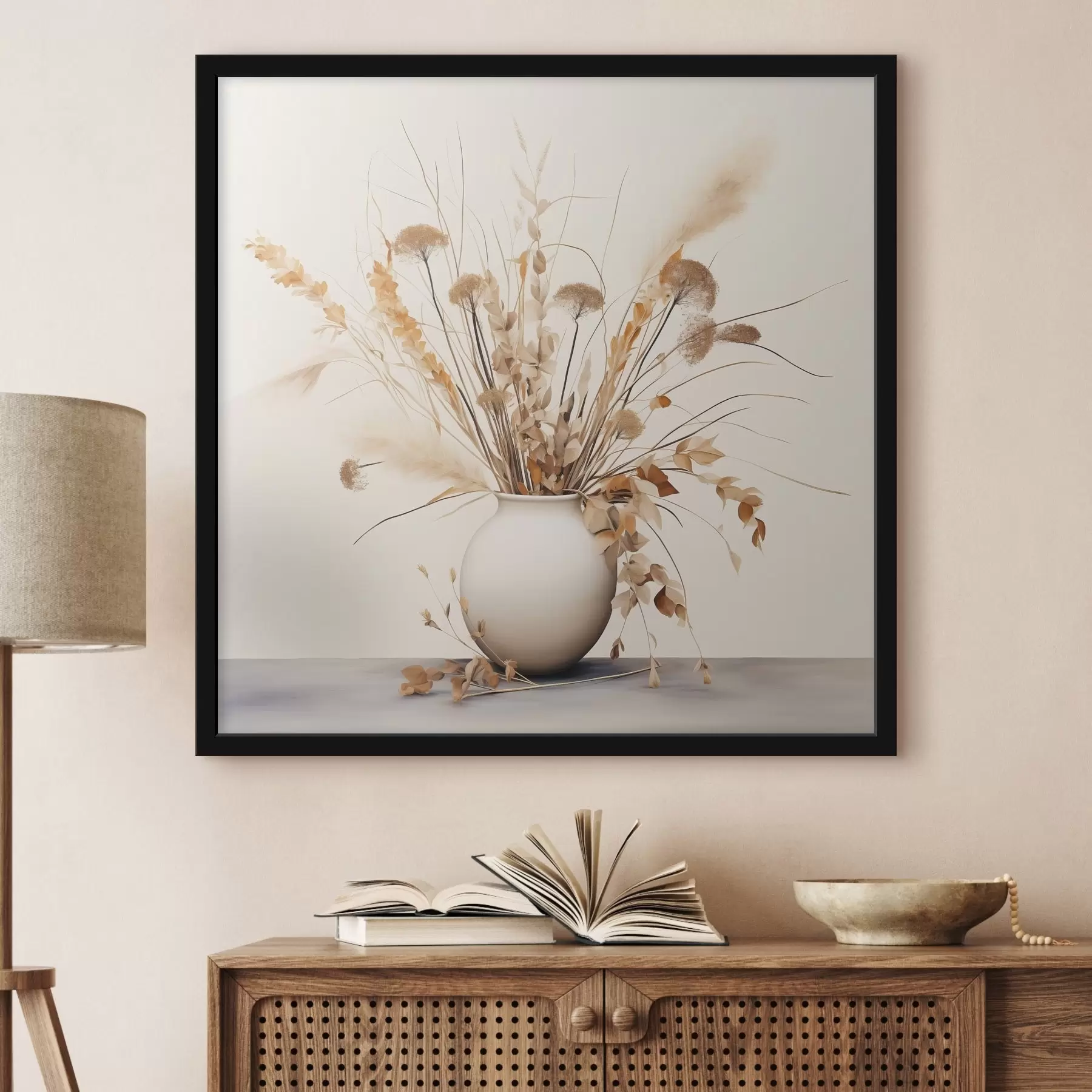 Fototapet Aranžmá ze sušených travin a květin v bílé váze f44348