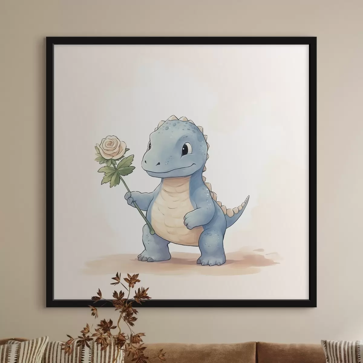 Poster Malý dinosaurus a něžná květina f44351
