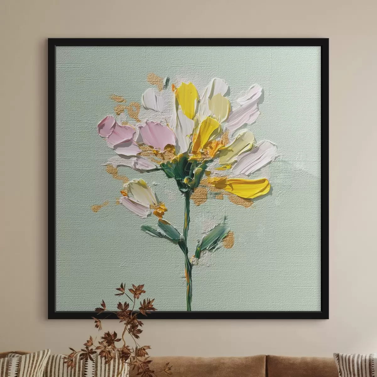 Poster Slunečná kytice na mátovém pozadí f44354