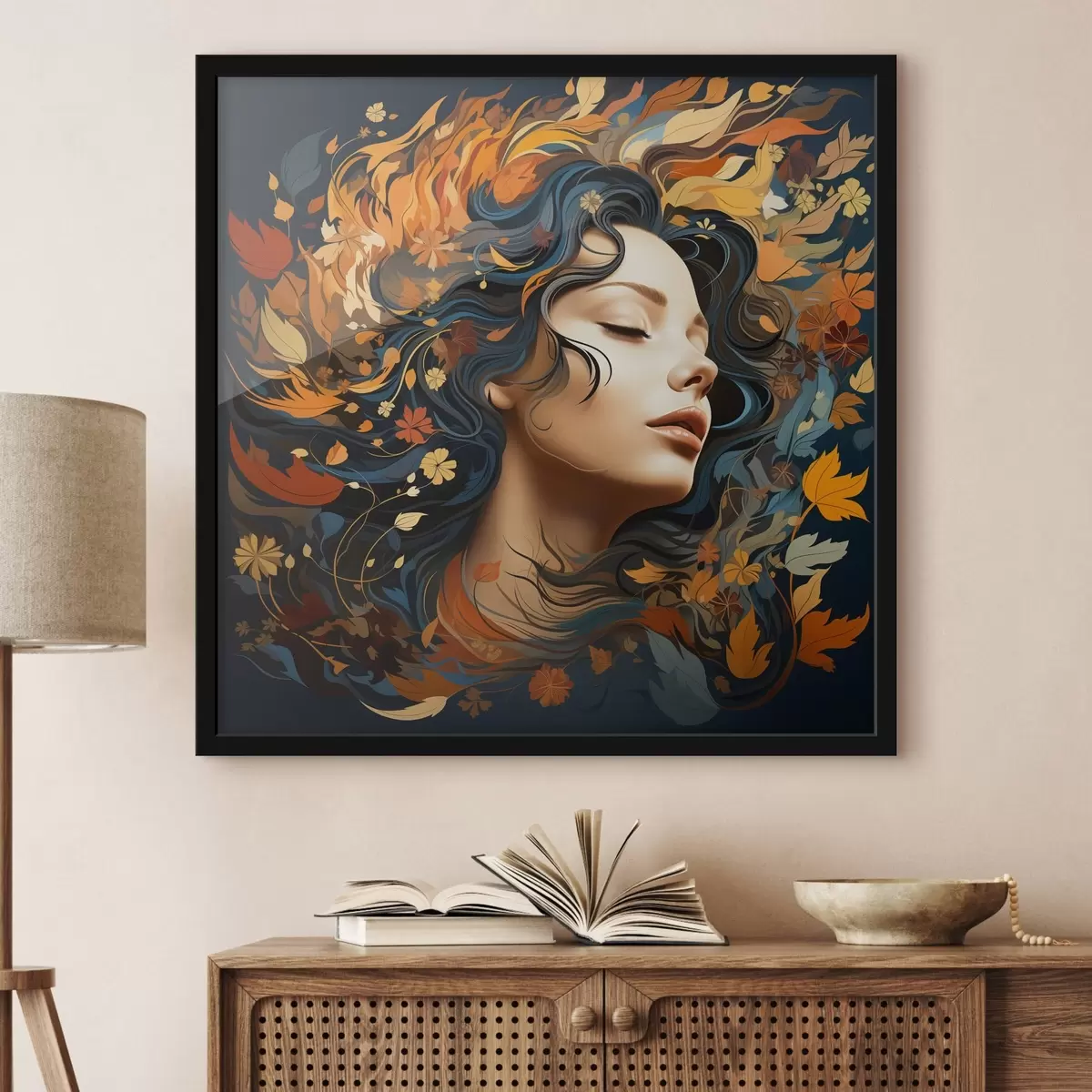 Poster Dívka a padající listí f44358