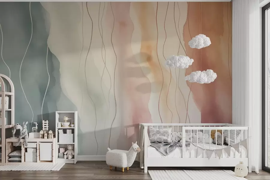 Fototapet Abstraktní akvarelové vlny v teplých a studených barvách w03989