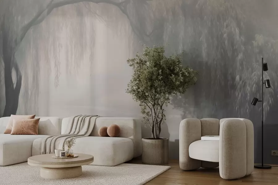 Fototapet Mystický břeh vrby v ranní mlze w03995