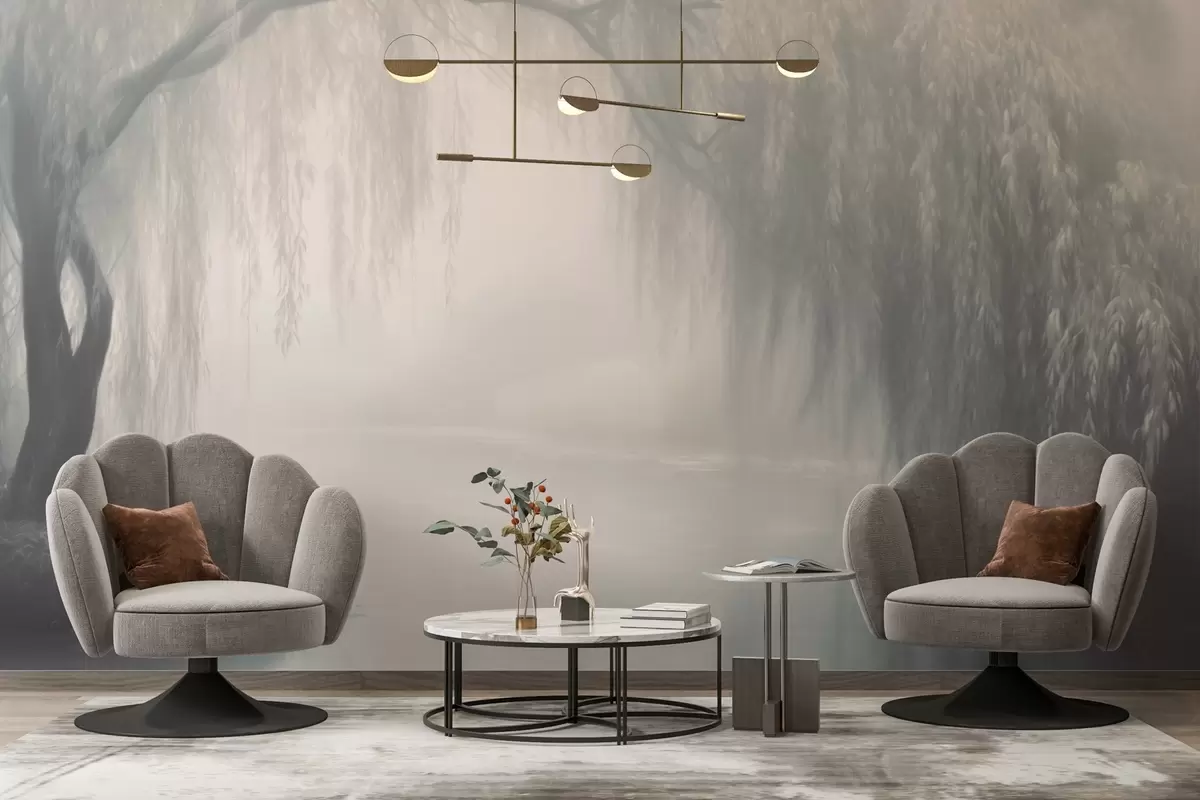 Fototapet Mystický břeh vrby v ranní mlze w03995