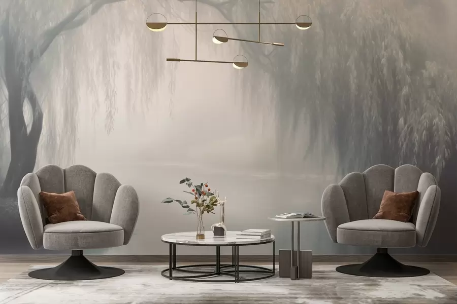 Fototapet Mystický břeh vrby v ranní mlze w03995