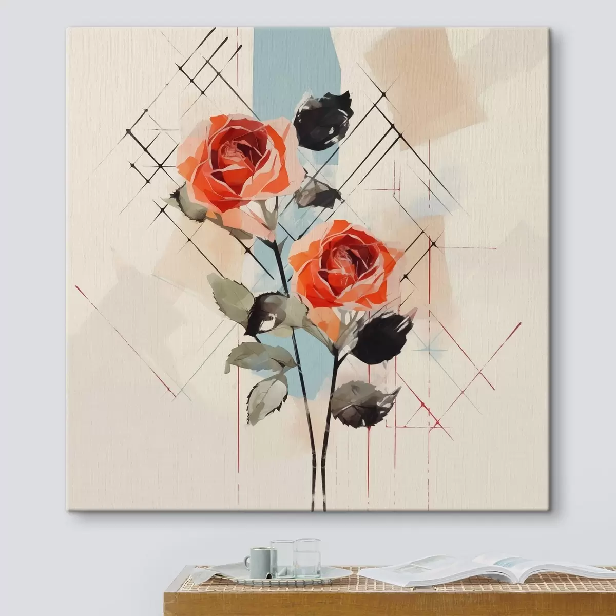 Obraz Růže na pozadí čar a skvrn Č. s44421