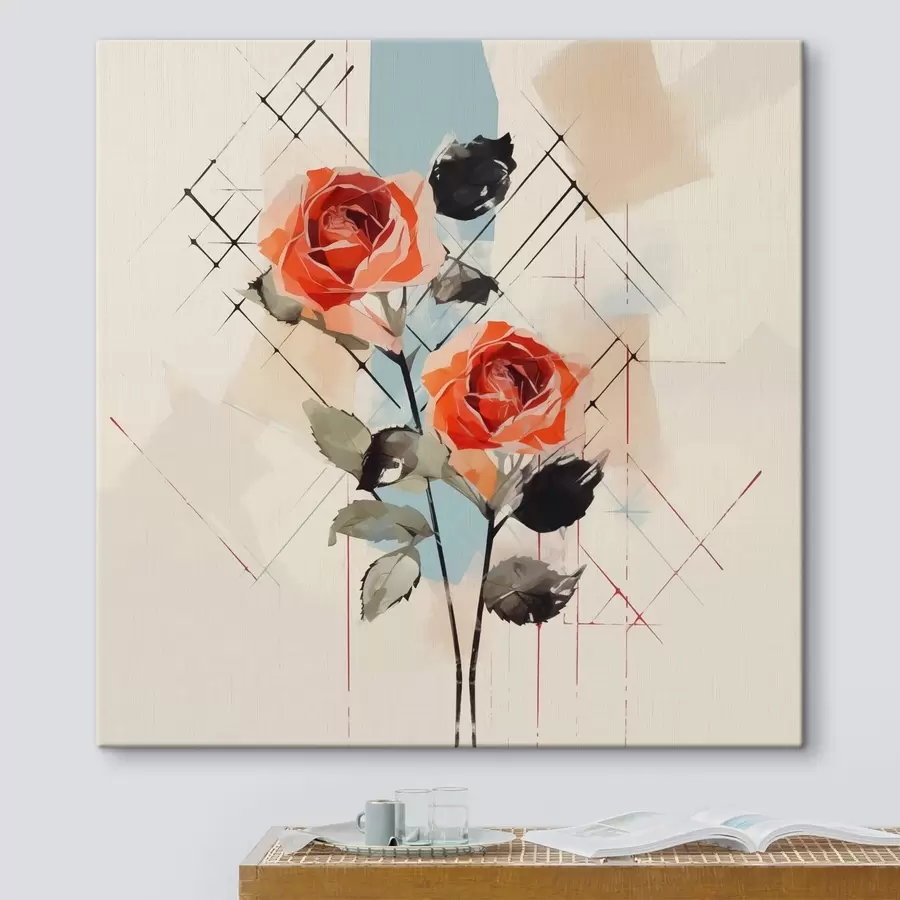 Obraz Růže na pozadí čar a skvrn Č. s44421