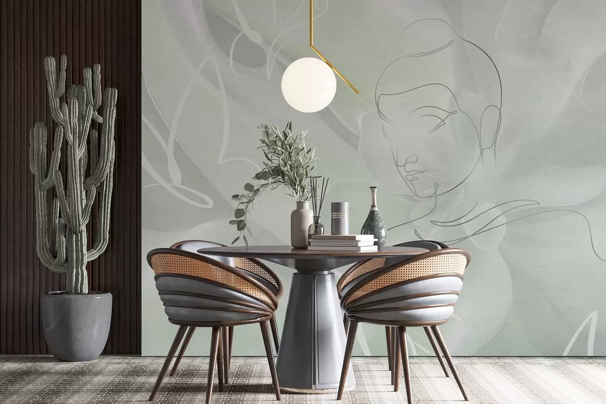 Fototapet Květinová abstrakce s kresbou Buddhy, zelené barvy w04004v3