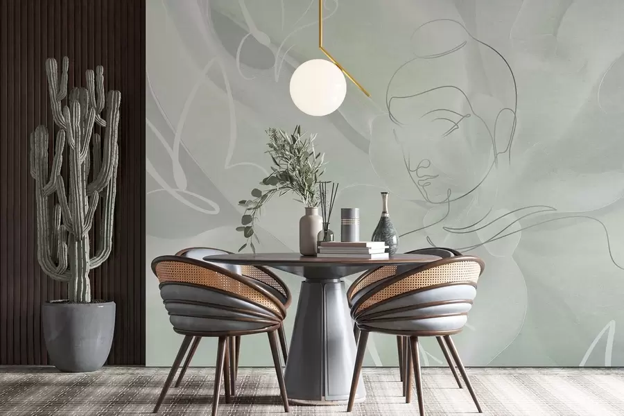 Fototapet Květinová abstrakce s kresbou Buddhy, zelené barvy w04004v3