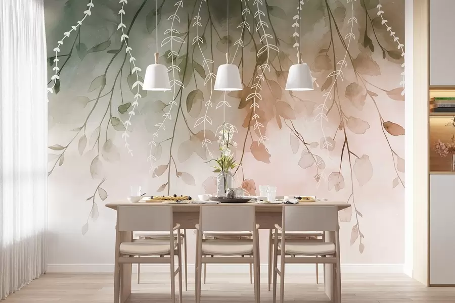 Fototapet Větve s listy v akvarelovém stylu, přírodní podzimní barvy w04007v1