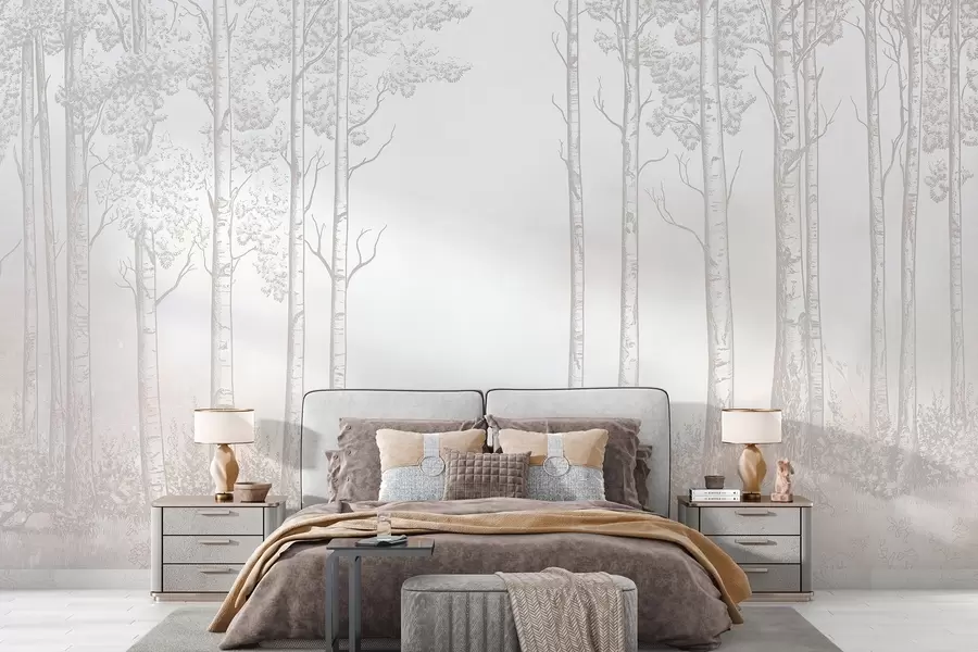 Fototapet Les s břízami, minimalismus, příroda, béžová paleta barev  w04009v3