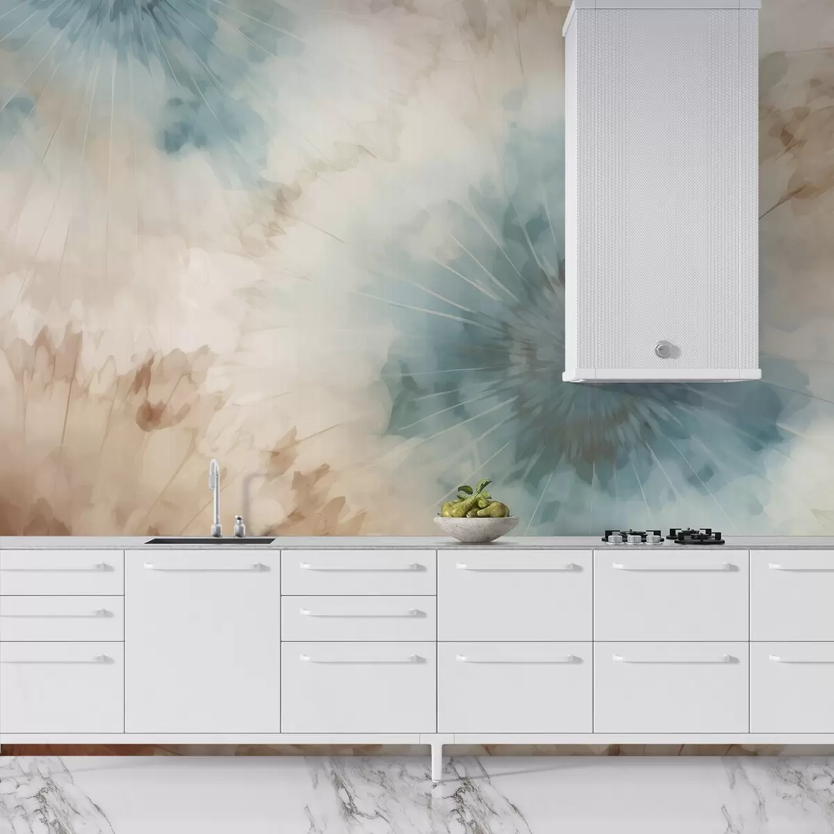 Fototapet Zářící záblesky nebeské modři, hlíny a okrových tónů vytvářejí jemnou souhru uzemněné energie a vzdušné expanze, která evokuje puls přírody w04036