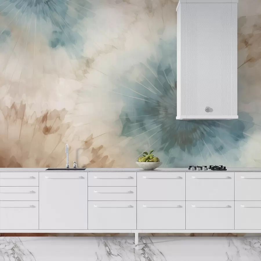 Fototapet Zářící záblesky nebeské modři, hlíny a okrových tónů vytvářejí jemnou souhru uzemněné energie a vzdušné expanze, která evokuje puls přírody w04036