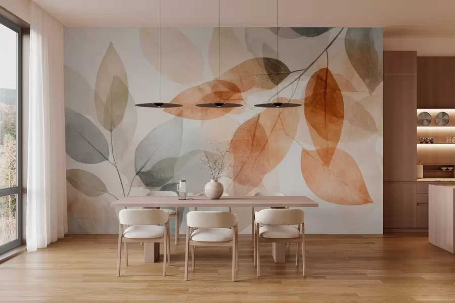 Fototapet akvarelové listy v odstínech sépie a šedé w04024