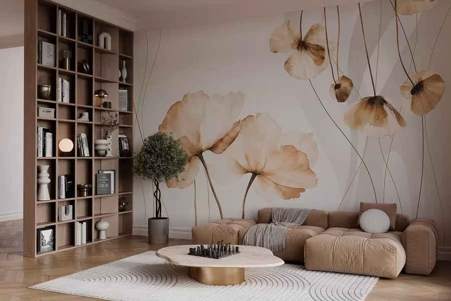 Fototapet květiny v akvarelovém stylu v hnědých tónech w04026