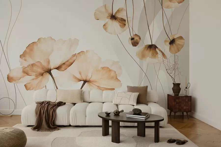 Fototapet květiny v akvarelovém stylu v hnědých tónech w04026
