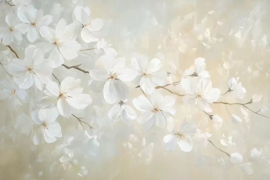 Fototapet jemná kvetoucí meruňková větvička ve stylu olejomalby v pastelových barvách w04029