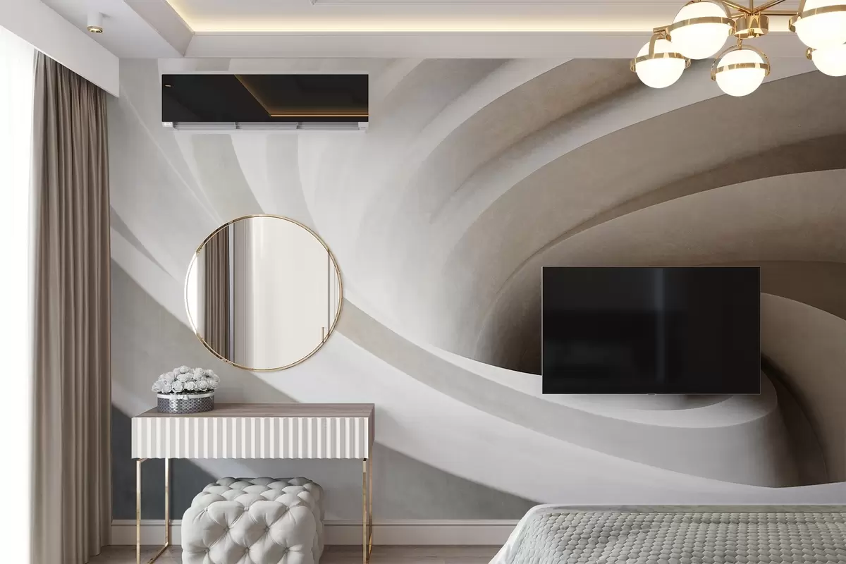 Fototapet Abstraktní strukturovaný vír z bílých a béžových vrstev vytvářející vírový efekt, dynamická kompozice, moderní minimalistický design w09144