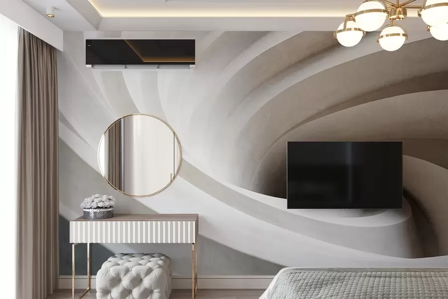 Fototapet Abstraktní strukturovaný vír z bílých a béžových vrstev vytvářející vírový efekt, dynamická kompozice, moderní minimalistický design w09144