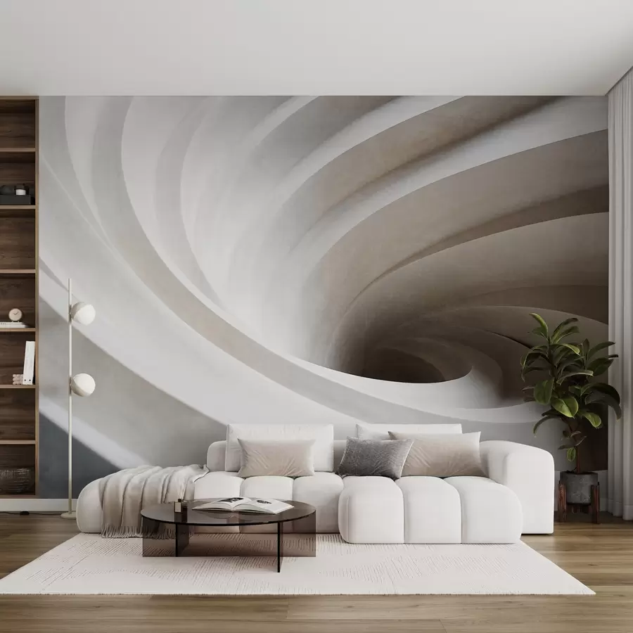 Fototapet Abstraktní strukturovaný vír z bílých a béžových vrstev vytvářející vírový efekt, dynamická kompozice, moderní minimalistický design w09144