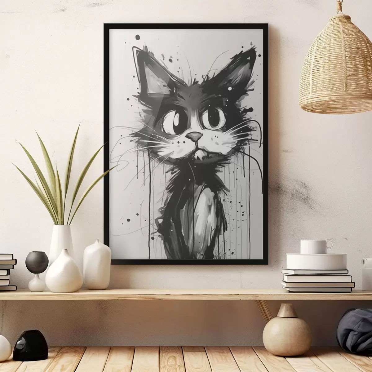 Poster Kočka ve stylu náčrtku se stříkající barvou f44483