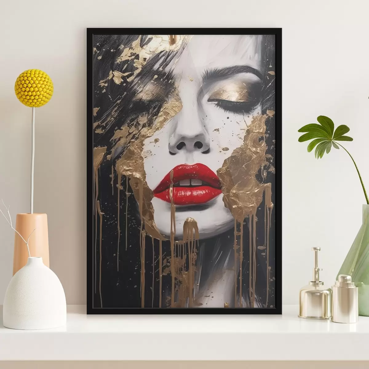 Poster Tvář s červenými rty f44492