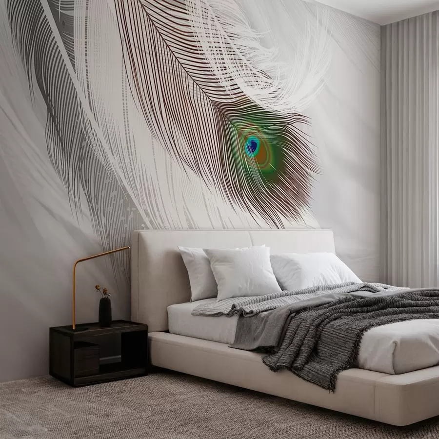 Fototapet velké paví pero mezi peřím w03961