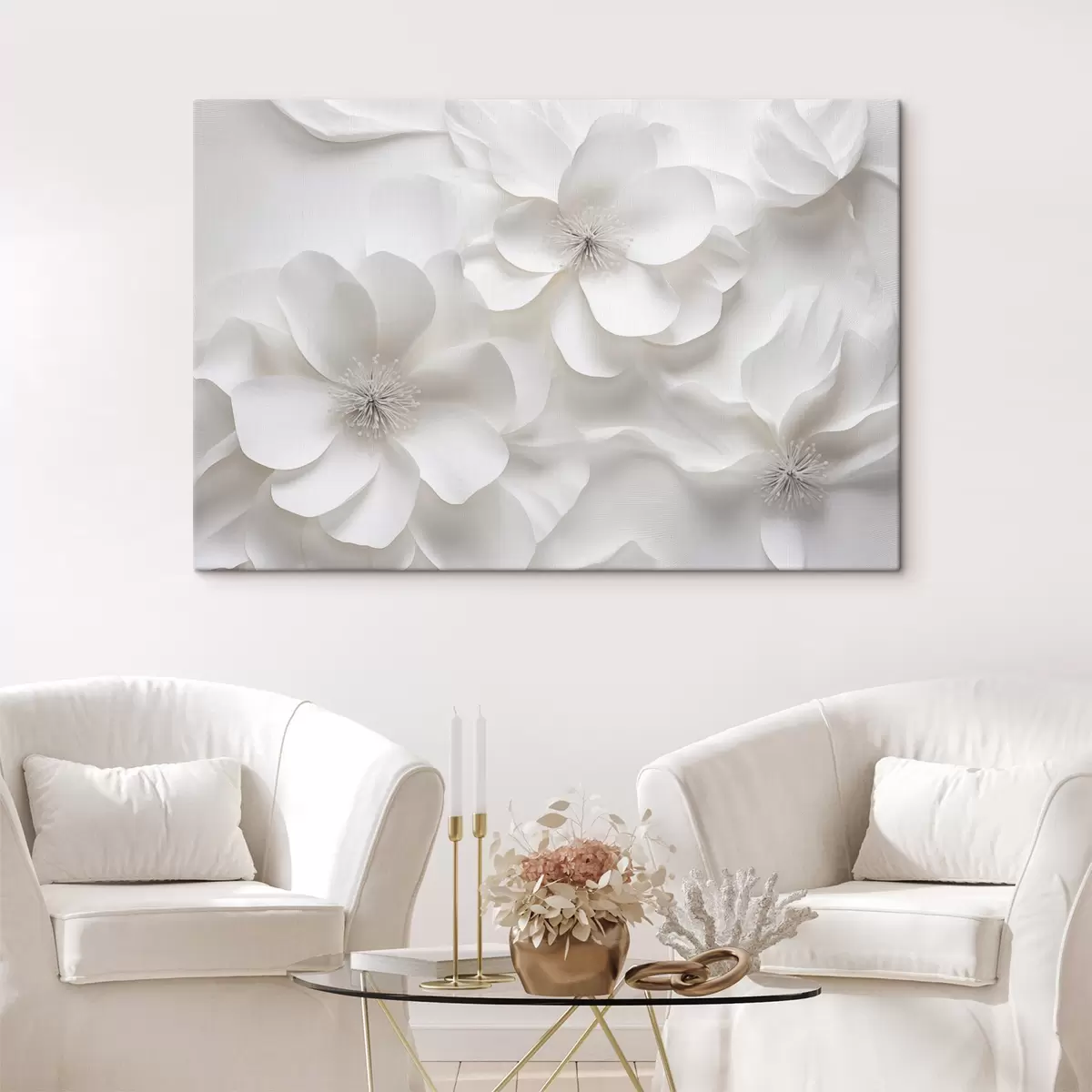 Obraz Bílé ozdobné květy s jemnými okvětními lístky a složitými tyčinkami  Č. s44406