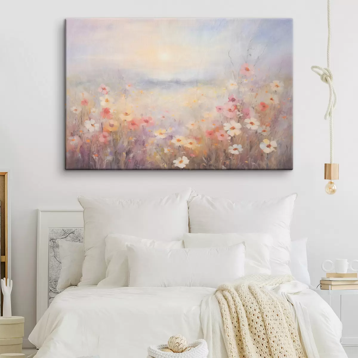 Obraz Texturovaná slunečná krajina květinového pole, jemné pastelové barvy, zasněná atmosféra Č. s44408