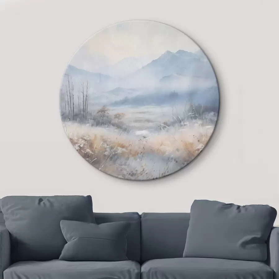 Obraz Texturovaná krajina s horami, suchou trávou a lesem, tlumené barvy Č. r44402