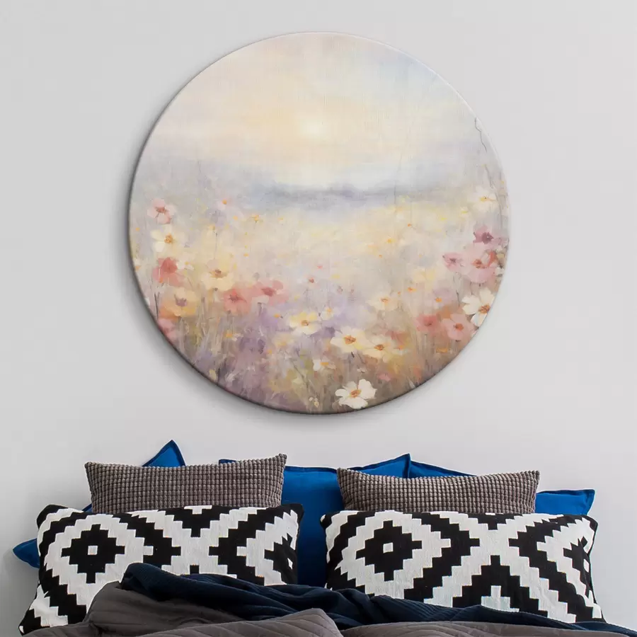 Obraz Texturovaná slunečná krajina květinového pole, jemné pastelové barvy, zasněná atmosféra Č. r44408