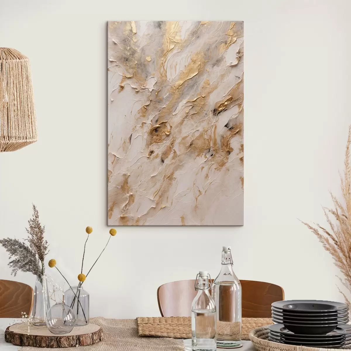 Obraz Abstraktní žlutá a bílá cesta ve stylu akrylové malby Červená květina na bílo-červeném pozadí bílá olejomalba Č. s44439