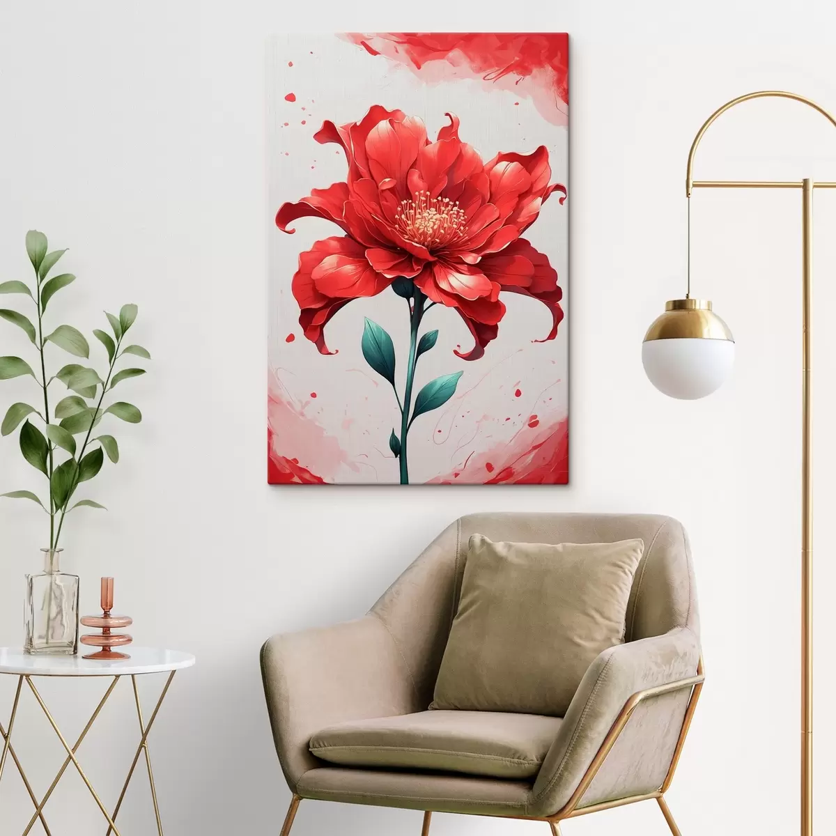 Obraz Červený květ na bílo-červeném pozadí Č. s44442