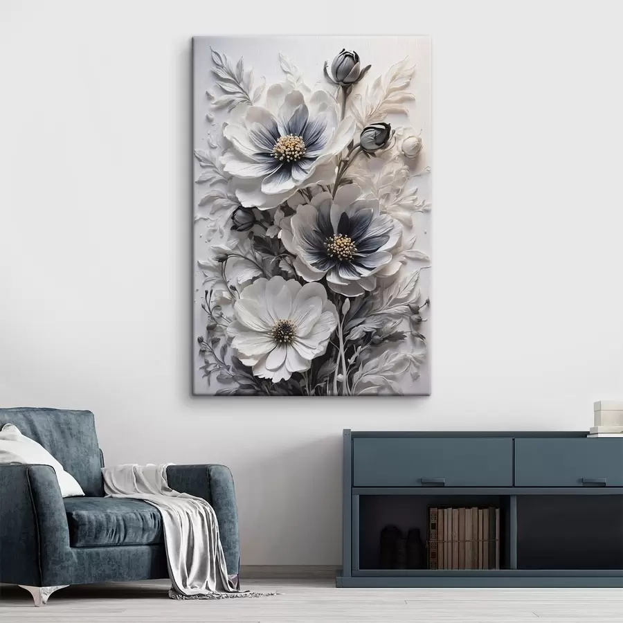 Obraz Černé a bílé květiny na bílém pozadí Č. s44446