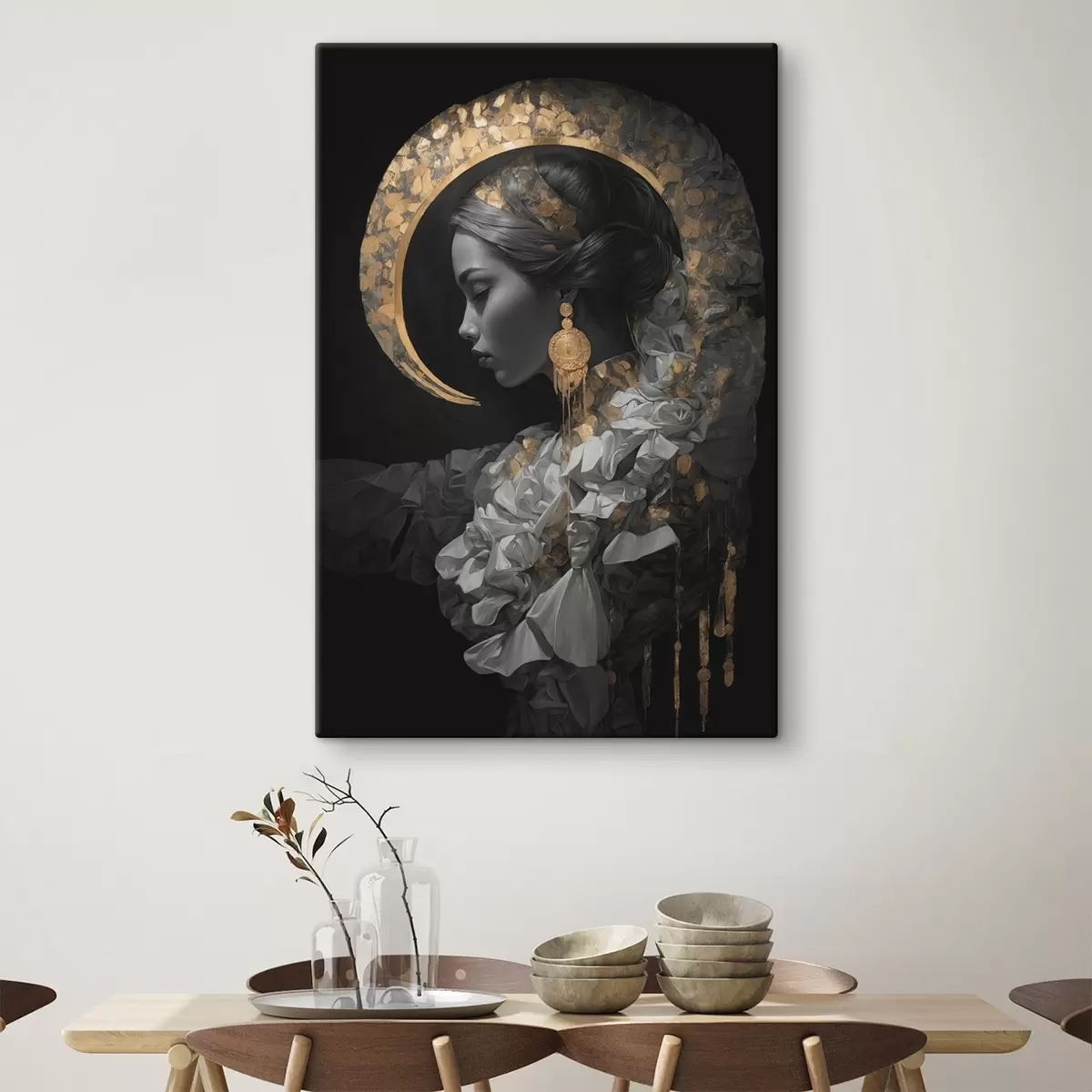 Obraz Dívka a žlutý půlměsíc na černém pozadí Č. s44449