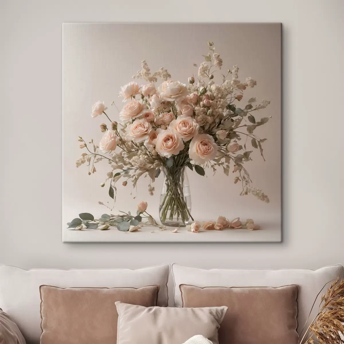 Obraz Bílé růže v průhledné váze Č. s44451