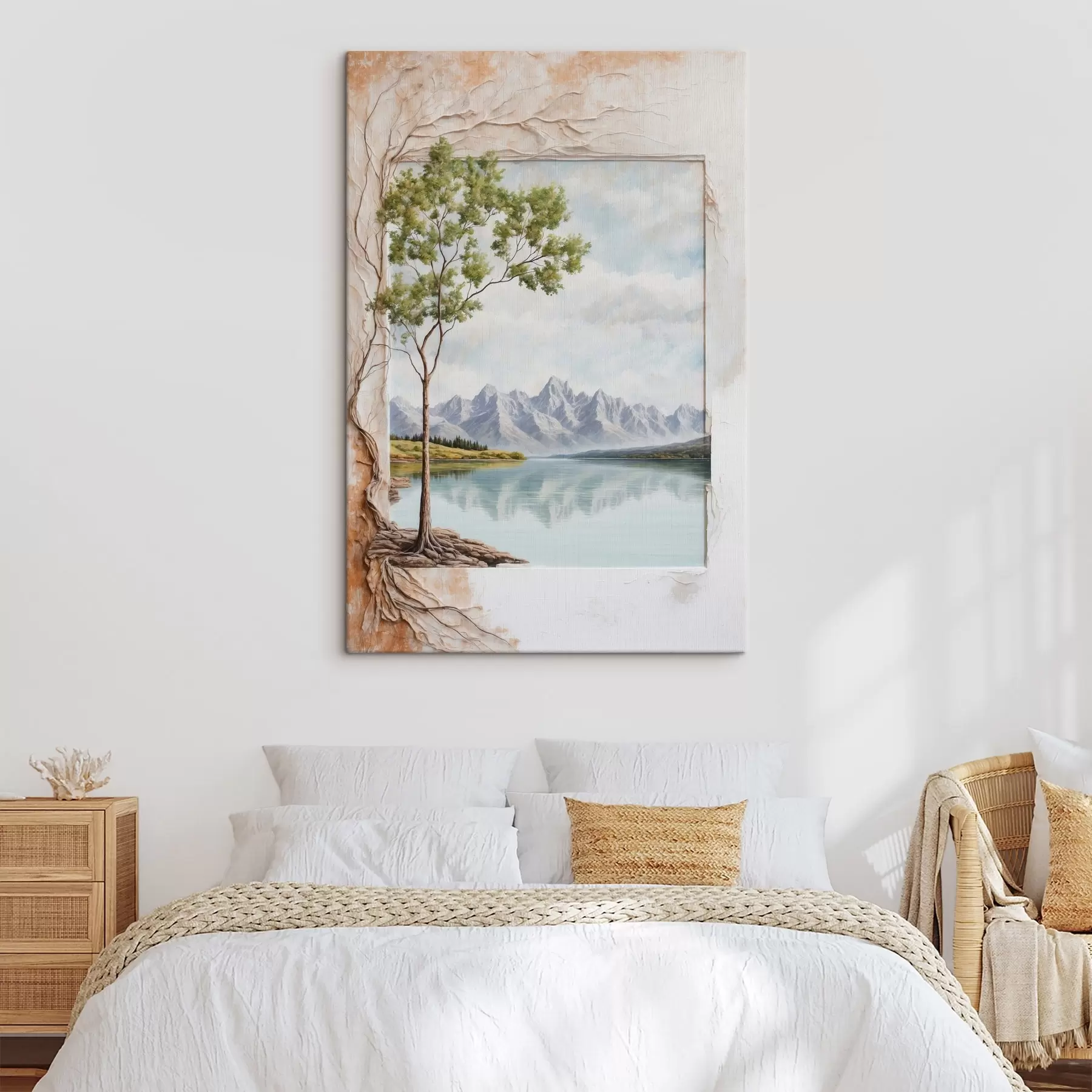 Fototapet Pohled na jezero a zasněžené hory v záběru s44458